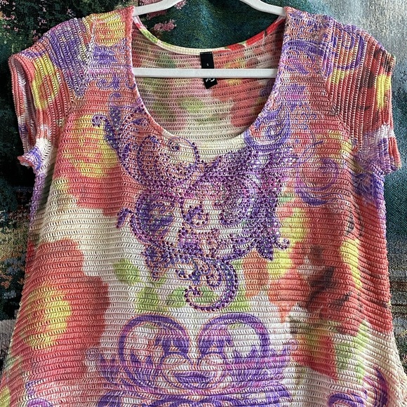 Ing Ladies Floral Beaded Top, Size Small, Orange Floral Multicolor - Picture 4 of 9